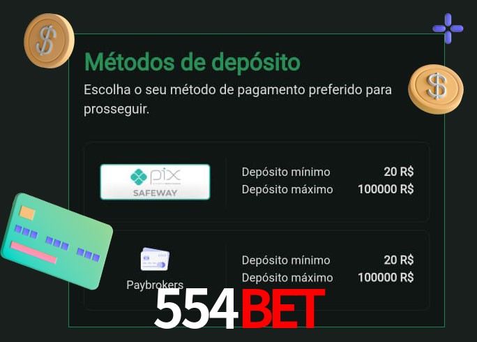 O cassino 554Bet oferece uma grande variedade de métodos de pagamento